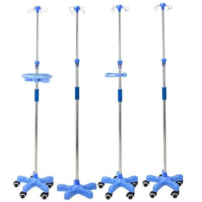 China Hospital Four Legged Mobile Stainless Steel Infusion Set IV Pole Drip Rack With Wheels for sale