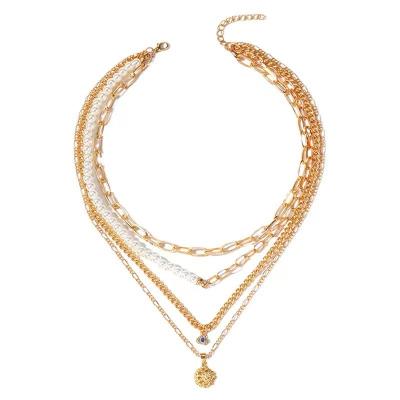 China Multi Layered Ladies Fancy Necklace Durable Multiscene Gold Color for sale