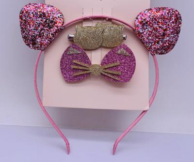 China Sequin Bow Childrens Hair Accessories Headband With Hoop Pink Color for sale