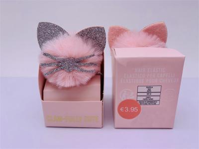 China Glitter Soft Pom Pom Hair Tie , Cute Cat Shape Pink Small Ponytail Holder à venda