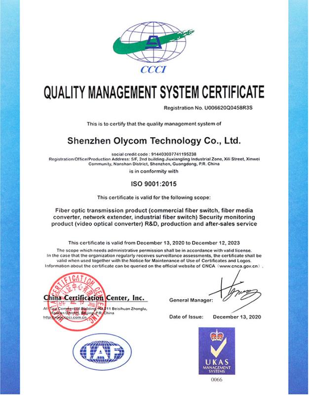 ISO 9001:2015 - Shenzhen Olycom Technology Co., Ltd.