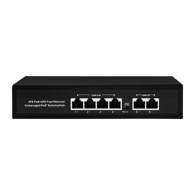 China 4 Port 10/100M Unmanaged PoE Switch With 2x100M Ethernet Uplink 60W Budget for sale