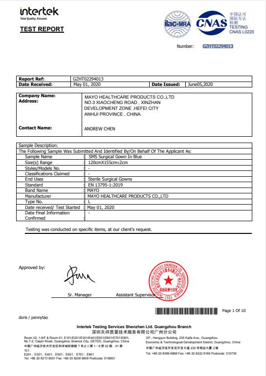 TEST REPORT - MAYO HEALTHCARE PRODUCTS CO.,LTD