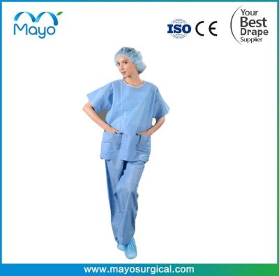 China Nonwoven SBPP Disposable Scrub Suit With Pants SMS Hospital Disposable Scrubs for sale