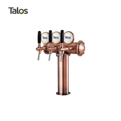 China TALOS T Style Stainless Steel 3 Faucet Draft Beer Tower Red Bronze Color for sale