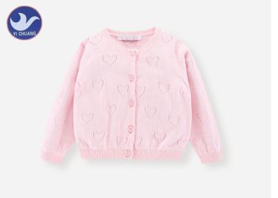 China Heart Holes Knitting Girls Pink Cardigan Sweater , Cotton Girls Long Sweater Cardigan for sale