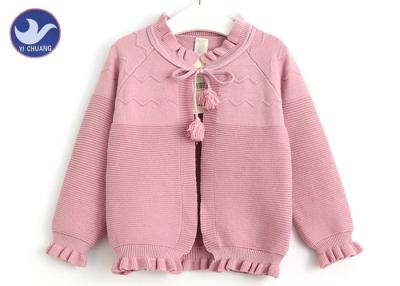 China Ball Bandage Closure Kids Sweater Coat Girls Wave Knitting Kids Pink Cardigan for sale