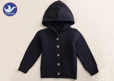 China Hoody Boys Black Cardigan Sweater , Buttons Up Boys Knitted Cardigan Anti - Shrink for sale