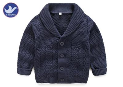 China Lapel Collar Boys Navy Blue Cardigan Sweater , Children's Knitted Jackets Cotton for sale
