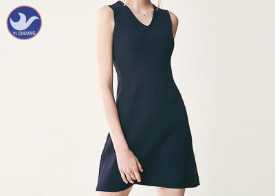 China Nipped Waist Sleeveless Knit Dress , Womens Black Knitted Jumper Dress For Summer for sale
