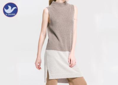 China Mock Neck Sleeveless Womens Knitted Dresses Loose fitting Contrast Color for sale