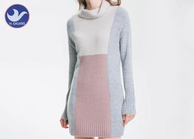 China Long Sleeves Grey High Neck Jumper Dress , Roll Neck Knitted Jumper Dress for sale