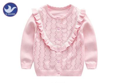 China Zig Pointelle Girls Cable Knit Cardigan Sweater Ruffle Edges Children Knitting Garment for sale
