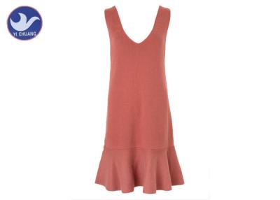 China V Neck Sleeveless Womens Knitted Dresses Sweaters Frills On Bottom for sale
