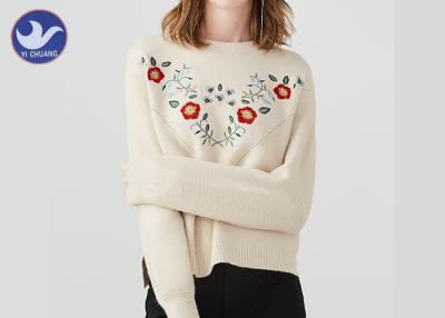 China Flower Embroidery Soft And Warm Womens Knit Pullover Sweter Crew Neck for sale