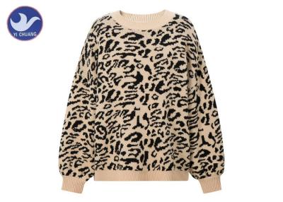 China Leopard Jacquard Womens Knit Pullover Sweater Thick Chunky Jumper Drop Shouder for sale