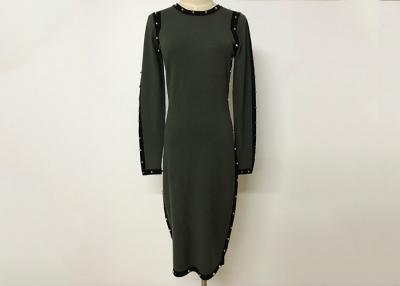 China Sweater Factory Pass BSCI Women Knitted Dress With Studs In Neck And Shoulder Long Sleeves for sale