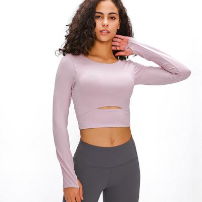 China Padded Hot Hollow Sports Long Sleeve Yoga Shirt Gym Plain Crop Top Womens Workout Shirts for sale