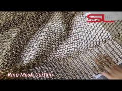 Stainless Steel Ring Mesh Curtain Plain Woven Golden For Decoration