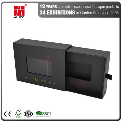 China Hot Stamping 300gsm C2S 4.5inch Sliding Drawer Gift Boxes With PVC Clear Window for sale