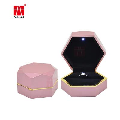 China Ring Display Cardboard Jewelry Gift Box 6.5*6.3*4cm with LED Premium Light for sale