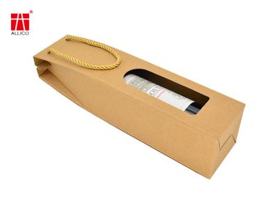 China 250g E Flute Brown Kraft Wine Bottle Gift Boxes With Rope Handing for sale