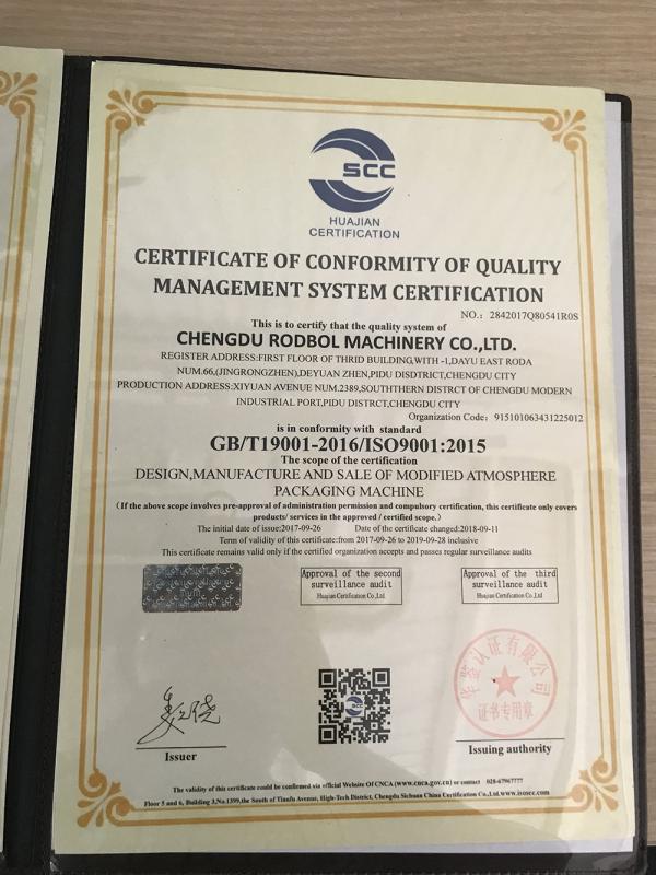Certificate of conformity of quality management system certification - Chengdu RODBOL Machinery Equipment Co., LTD.