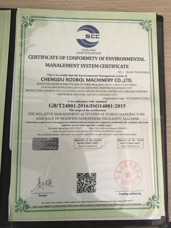 CERTIFICATE OF CONFORMITY OF ENVIRONMENTAL MANAGEMENT SYSTEM CERTIFICATE - Chengdu RODBOL Machinery Equipment Co., LTD.