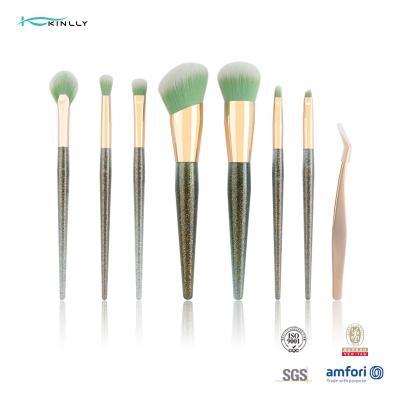 China Private Label 7pcs Makeup Brush Set Green Color Plastic Handle With Beauty Tweezers for sale