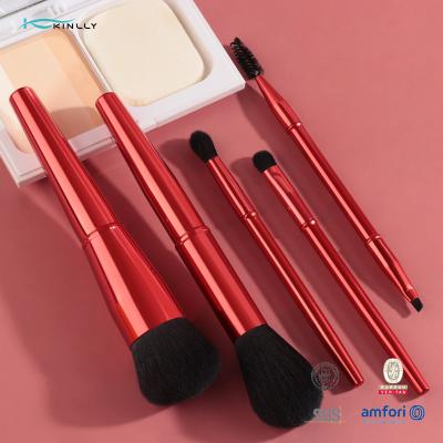 China 5PCS Dard Red Metal Handle Synthetic Hair Makeup Brushes Set Custom Logo Makeup Brush for sale