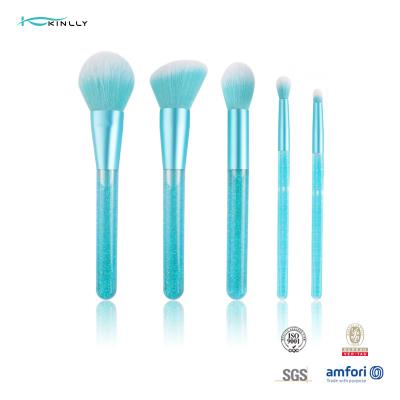China Liquid Handle 5PCS Luxury Makeup Brushes Bling Shiny Liquid Quicksand Glitter Blue OEM for sale