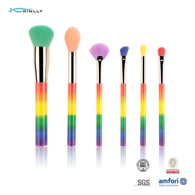 China El arco iris sintético colorido del pelo del sistema de cepillo del maquillaje de 6 PC compone el sistema de cepillo en venta