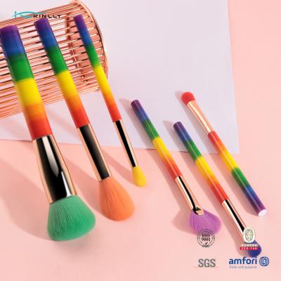 China Colourful Handle Synthetic Hair Makeup Brush 6Pcs Aluminum Ferrule for sale