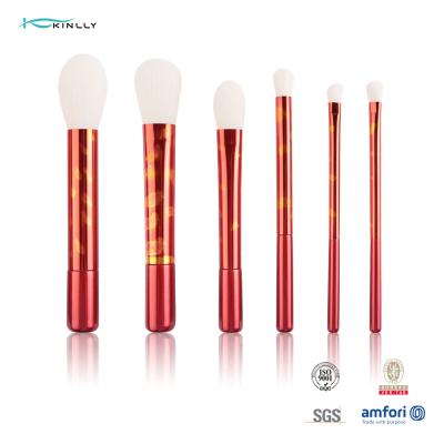 China Long Aluminium Ferrule Synthetic Hair Makeup Brushes Red Handle Cosmetic Brush Set for sale