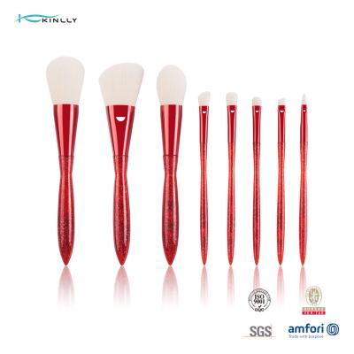 China Red Plastic Handle Professional Makeup Brush Kits Aluminium Ferrule Cosmetic Brush Set for sale