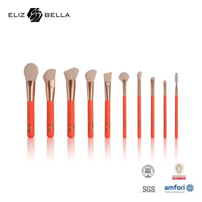 China Synthetic Hair Makeup Brushes With Rolling Printing Soft Touch Wooden Handle,Rose Gold Aluminium Ferrule Make Up Brush for sale
