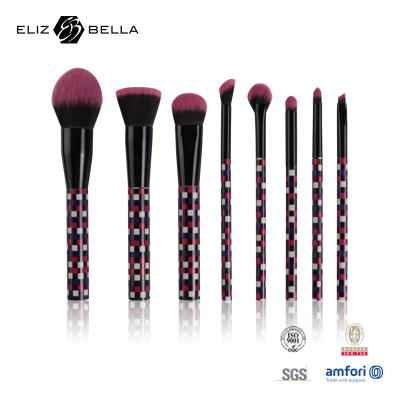 China Portable Cosmetic Makeup Brush Set Plastic Handle With Roll Printing Synthetic Hair 8pcs for sale