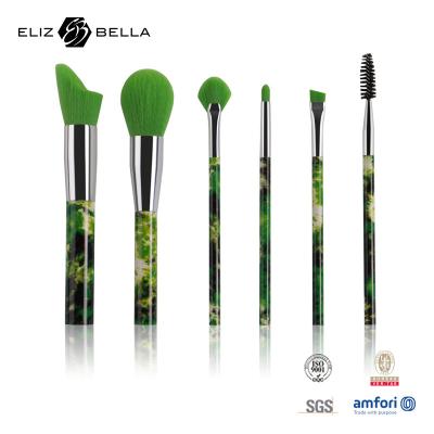China Full Rolling Printing 6 Piece Makeup Brush Set Green Synthetic Hair Cosmetic Brush for sale