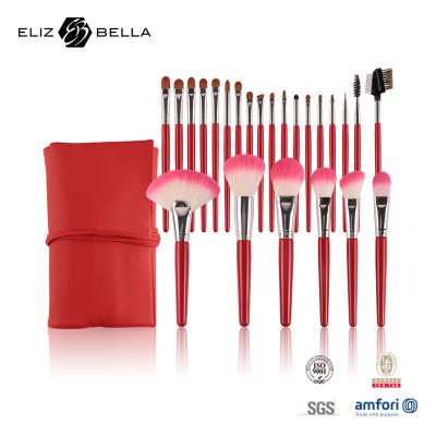 China Synthetic Bristles Cosmetic Makeup Brush Set 24pcs Shiny Wooden Handle for sale