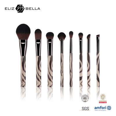 China 8PCS Women Makeup Brush Gun Ferrule 100% Syntheitc Hair Cosmetic Brush Set Full Printing Plastic Handle for sale