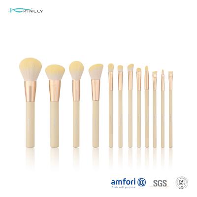 China 12pcs Aluminium Ferrule Wooden Handle Makeup Brushes for sale