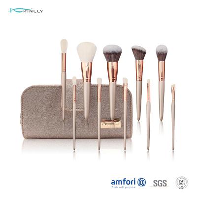 China Champagne Full Face Brush Set With Zipper Pouch for sale