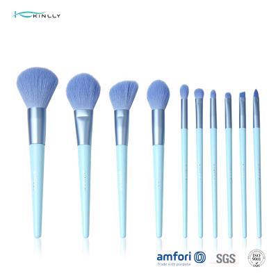 China Blue Handle 10PCS BSCI Complete Makeup Brush Set for sale