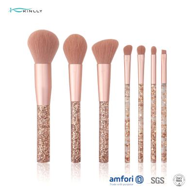 China 150mm 7pcs Gold Glitters Pigment Plastic Makeup Brushes for sale