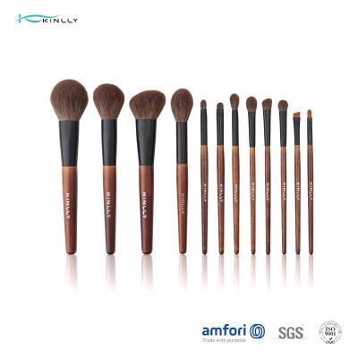 China Poly Bag 12PCS Alu Tube Wooden Handle Makeup Brushes for sale
