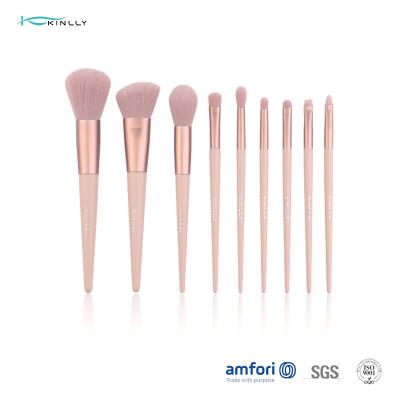 China Poly Bag Light Pink 9pcs Travel Makeup Brush Set for sale