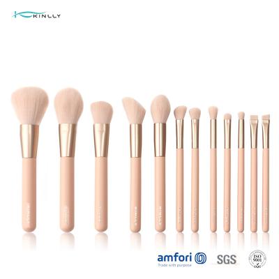 China Poly Bag Wooden Handle 12pcs Cosmetic Makeup Brush Set for sale