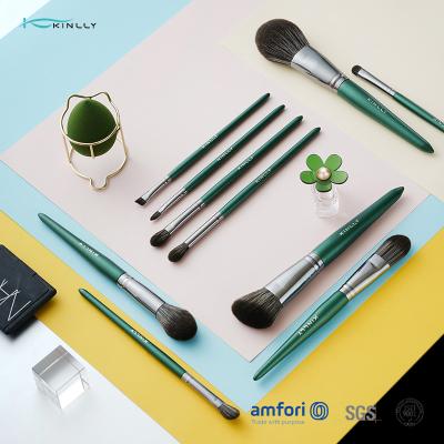 China Green Wooden Handle 10piece Cosmetic Makeup Brush Set With Synthetic Hair for sale