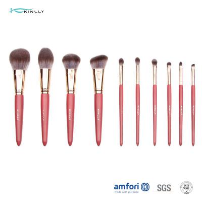 China 10pcs Synthetic Hair Wooden Handle Makeup Brushes for sale