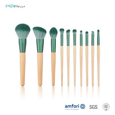 China Cosmetic Tools 10pcs Synthetic Makeup Brush Set With Wooden Handle for sale